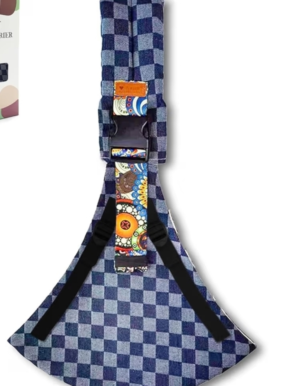 Blue Checkered Baby Toddler Sling Carrier with Colorful Strap